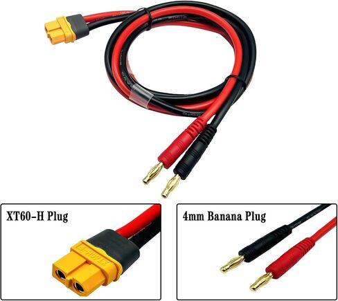 XT60H Female Connector Plug to 4mm Banana Plugs Battery Charge Lead Adapter Cable with 4.0mm Insulated Alligator Clips in Kuwait