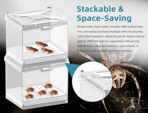 Cricket Keeper – Stackable Insect Habitat for Crickets, Dubia Roaches, Mealworms, Transparent Ventilated Cage, Easy Clean Critter Keeper for Reptiles, Lizards, Snakes, Live Feeder Insect Container in Kuwait