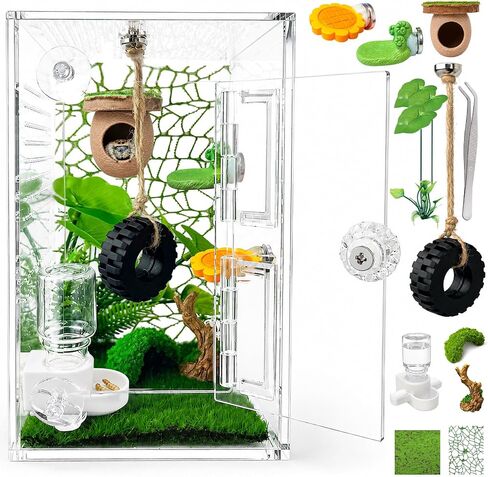 Jumping Spider Enclosure Accessories Kit,Transparent Spider Terrarium,DIY Insects Habitat,Escape Proof Small Reptile Terrarium,Bug Enclosure with Decor Accessories (GreenB) in Saudi Arabia