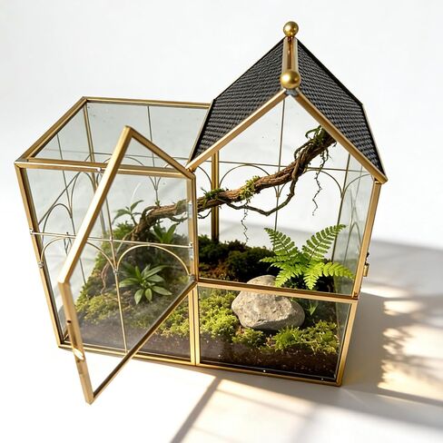 Ready-to-Use Glass Terrarium with Vents - 8.66"x4.72"x8.46" House-Shaped Jumping Spider Enclosure, Habitat for Praying Mantis, Snails, Insect or Succulent Plants - Home Garden Tabletop Decor in Kuwait