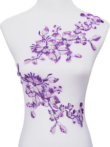 Silvora 2 PCS Embroidery Flower Costume Sequin Appliques Patches,Sequin Applique Embellishments for Dance Dresses,Clothes,T-Shirt，Neckline Bodice Pants(Black) in Kuwait