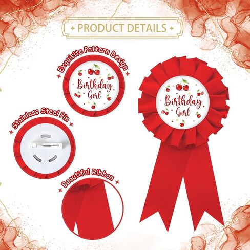 Cherry Birthday Girl Tinplate Badge Pin, Sweet Cherry Big Sister Pin, Red Rosette Happy Birthday Award Ribbon for Girl, Cherry on Top Baby Shower Party Favors in Kuwait