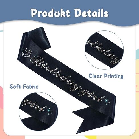 Birthday Sash Badge Girls Gift - 2 Pcs Black Glitter Sash Birthday Girl Silver Foil Lettering Happy Bady Party Gifts Pin Badge for Women Girls Supplies Accessories in Saudi Arabia