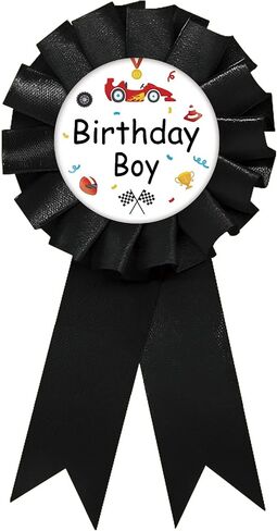 Racing Birthday Boy Tinplate Badge Pin, Race Car Happy Birthday Pin, Big Brother Button for Boy, Black Rosette Brother to Be Award Ribbon, Racing Baby Shower Party Favors in Kuwait