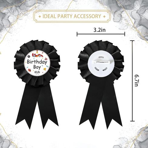 Racing Birthday Boy Tinplate Badge Pin, Race Car Happy Birthday Pin, Big Brother Button for Boy, Black Rosette Brother to Be Award Ribbon, Racing Baby Shower Party Favors in Kuwait