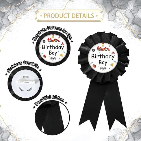 Racing Birthday Boy Tinplate Badge Pin, Race Car Happy Birthday Pin, Big Brother Button for Boy, Black Rosette Brother to Be Award Ribbon, Racing Baby Shower Party Favors in Kuwait