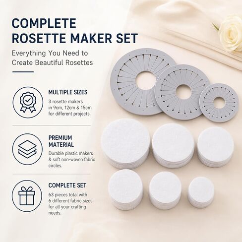 63-Piece Rosette Maker Set, Includes 3 Tools & 60 Fabrics in Kuwait