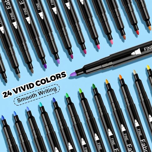 Reaeon Fabric Markers, 24 Colors Fabric Decorating Kit for Clothes, No Bleed Fine Tips Paint Pens for T-Shirts Bags, Textile, Canvas, and More in Kuwait