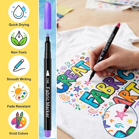 Reaeon Fabric Markers, 24 Colors Fabric Decorating Kit for Clothes, No Bleed Fine Tips Paint Pens for T-Shirts Bags, Textile, Canvas, and More in Kuwait