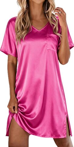 Ekouaer Women's Boyfriend Style Satin Sleepshirt in Kuwait