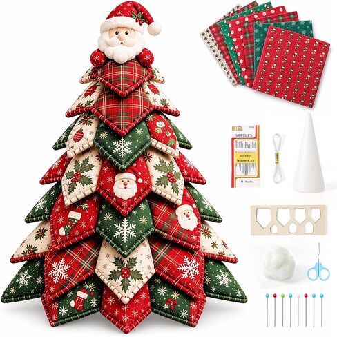 2026 New Christmas & Halloween DIY Quilted Fabric Tree Kit, 3D Fabric Patchwork Craft Set for Beginners, Ideal for Home Mantel Table Office Display, Handmade Tabletop Holiday Decor，Santa Claus in Kuwait
