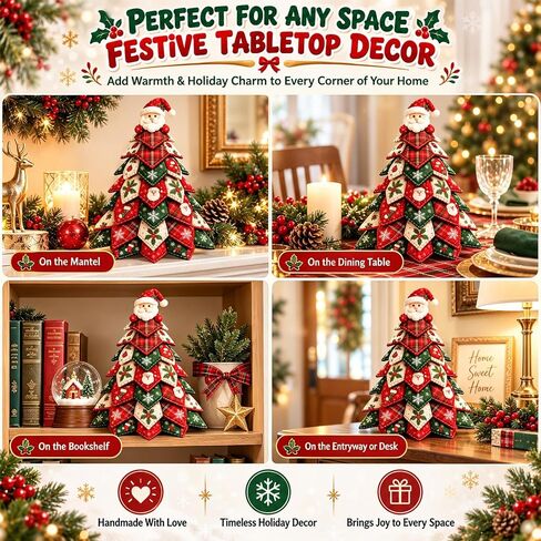 2026 New Christmas & Halloween DIY Quilted Fabric Tree Kit, 3D Fabric Patchwork Craft Set for Beginners, Ideal for Home Mantel Table Office Display, Handmade Tabletop Holiday Decor，Santa Claus in Kuwait