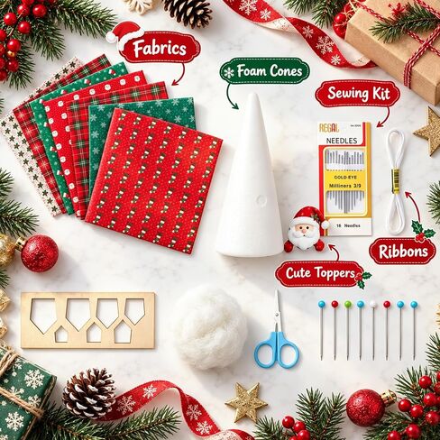 2026 New Christmas & Halloween DIY Quilted Fabric Tree Kit, 3D Fabric Patchwork Craft Set for Beginners, Ideal for Home Mantel Table Office Display, Handmade Tabletop Holiday Decor，Santa Claus in Kuwait