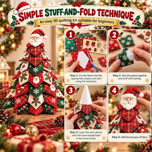 2026 New Christmas & Halloween DIY Quilted Fabric Tree Kit, 3D Fabric Patchwork Craft Set for Beginners, Ideal for Home Mantel Table Office Display, Handmade Tabletop Holiday Decor，Santa Claus in Kuwait