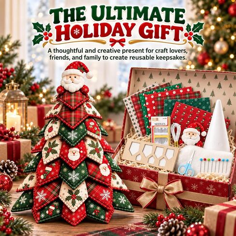 2026 New Christmas & Halloween DIY Quilted Fabric Tree Kit, 3D Fabric Patchwork Craft Set for Beginners, Ideal for Home Mantel Table Office Display, Handmade Tabletop Holiday Decor，Santa Claus in Kuwait