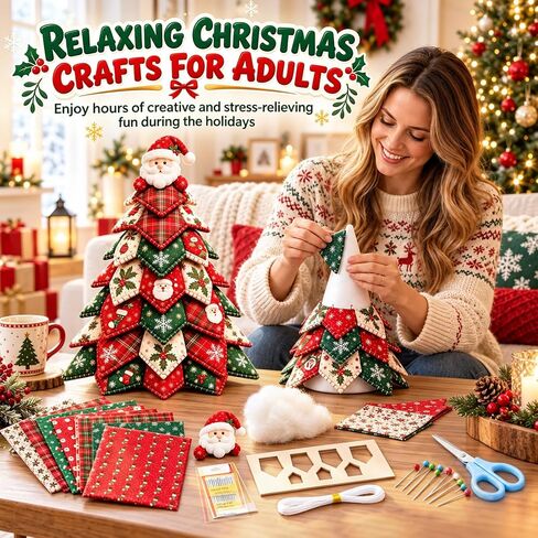 2026 New Christmas & Halloween DIY Quilted Fabric Tree Kit, 3D Fabric Patchwork Craft Set for Beginners, Ideal for Home Mantel Table Office Display, Handmade Tabletop Holiday Decor，Santa Claus in Kuwait