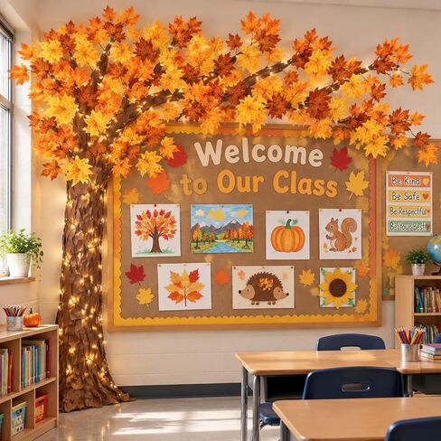 AmazingSpark 3D Fall Classroom Tree Bulletin Board Decor DIY Maple Tree Set in Kuwait