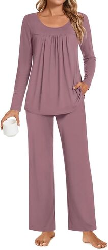 POPYOUNG 2 Piece Womens Fall-Winter Pajama Sets, Lounge Sleepwear Ladies Pjs Sets with Pockets in Kuwait
