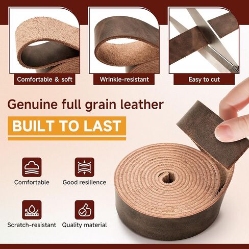 Genuine Full Grain Leather Strip, 1 Inch Wide x 79 Inches Long, 2.2mm Thick Oil Tanned Cowhide Leather Strap for DIY Craft Projects, Tooling, Belts, Knife Sheath, Gardening Tools – Dark Brown in Kuwait