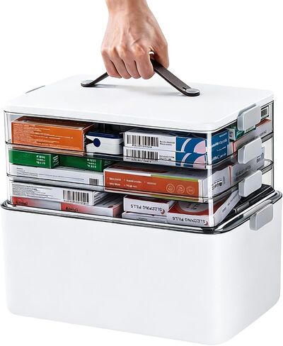 MUEE 4-Tier Medicine Organizer Box with Handle & Side Latches in Kuwait