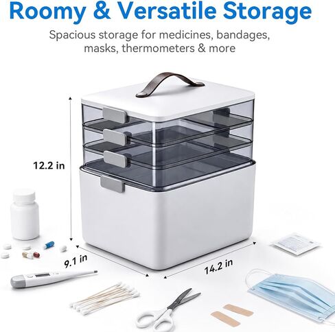 MUEE 4-Tier Medicine Organizer Box with Handle & Side Latches in Kuwait