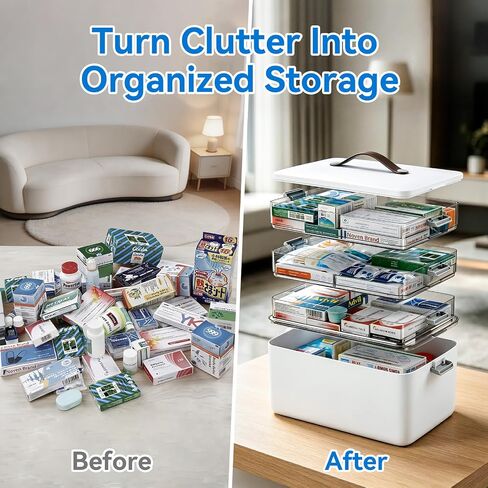 MUEE 4-Tier Medicine Organizer Box with Handle & Side Latches in Kuwait