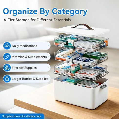MUEE 4-Tier Medicine Organizer Box with Handle & Side Latches in Kuwait