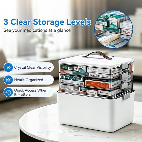 MUEE 4-Tier Medicine Organizer Box with Handle & Side Latches in Kuwait