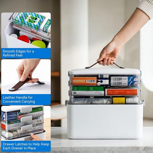 MUEE 4-Tier Medicine Organizer Box with Handle & Side Latches in Kuwait