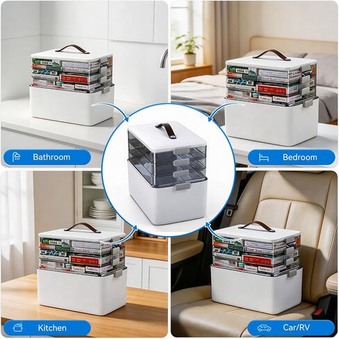 MUEE 4-Tier Medicine Organizer Box with Handle & Side Latches in Kuwait