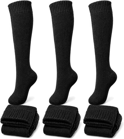 KONY Warm Knee High Socks for Women 3 Pairs, Thick Cotton Cushioned Thermal Long Socks for Hiking Work Gifts in Kuwait