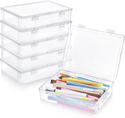 6 Pcs Plastic Storage Boxes with Lids, 9 x 6.5 x 2 Inch Clear Rectangular Plastic Box Multipurpose Craft Organizers Small Storage Containers for Pencils, Beads, Craft Accessories, Small Items in Kuwait