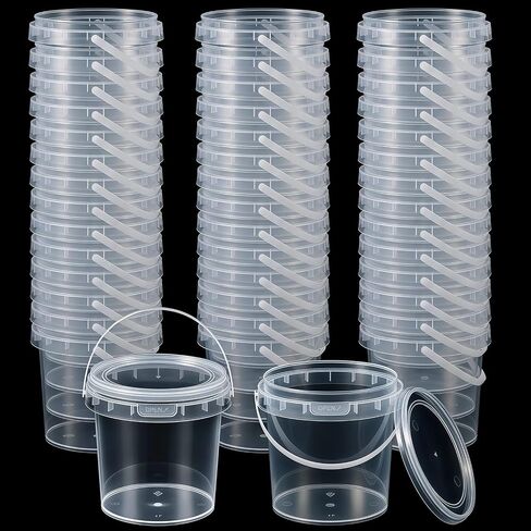 100 Pcs 10oz Maxcheck Plastic Bucket with Lids and Handles Bulk, Clear in Kuwait