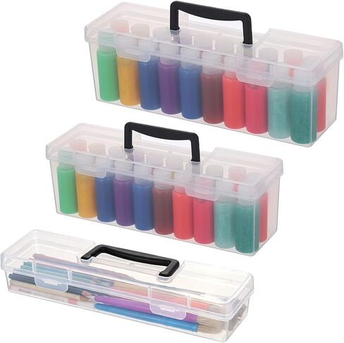 3 Pcs Clear Paint and Paint Brush Storage Box Set with Handles Portable Plastic Storage Bins Craft Organizer for Tea Bags Kitchen Utensils Office Supplies and Craft Tools in Saudi Arabia