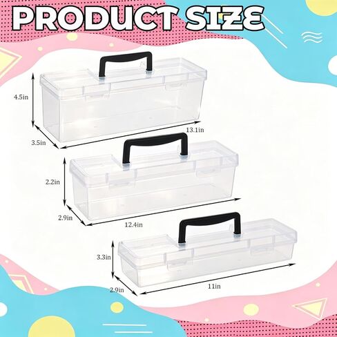 3 Pcs Clear Paint and Paint Brush Storage Box Set with Handles Portable Plastic Storage Bins Craft Organizer for Tea Bags Kitchen Utensils Office Supplies and Craft Tools in Saudi Arabia