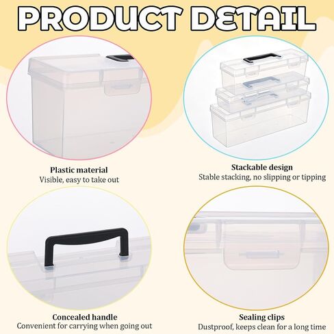 3 Pcs Clear Paint and Paint Brush Storage Box Set with Handles Portable Plastic Storage Bins Craft Organizer for Tea Bags Kitchen Utensils Office Supplies and Craft Tools in Saudi Arabia