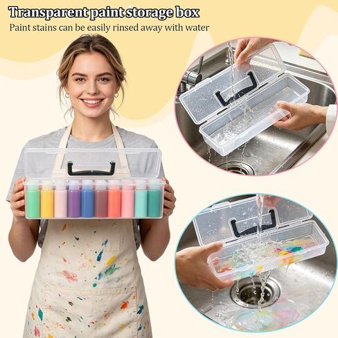 3 Pcs Clear Paint and Paint Brush Storage Box Set with Handles Portable Plastic Storage Bins Craft Organizer for Tea Bags Kitchen Utensils Office Supplies and Craft Tools in Saudi Arabia