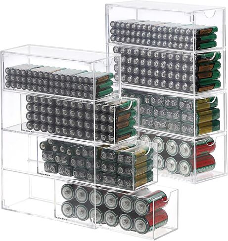 BTSKY Clear Acrylic Battery Storage Organizer for AA, AAA, 9V, C Batteries in Kuwait