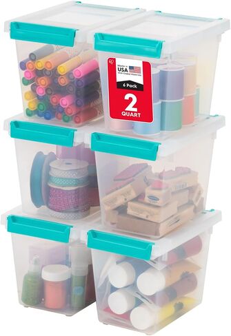 IRIS USA Storage Bins with Lids |Made in USA| 1 Qt - (6-Pack) - Clear in Saudi Arabia