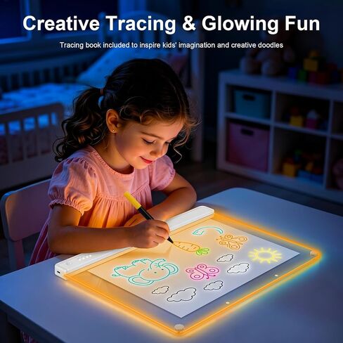 19.7-Inch Rechargeable LED Drawing Board with 15-Color Glow Effects, Large Neon Doodle Pad with 6 Light Modes&Adjustable Brightness, Built-in Stand, 7 Neon Markers, Tracing Papers, Gift for Kids,Girls in Kuwait