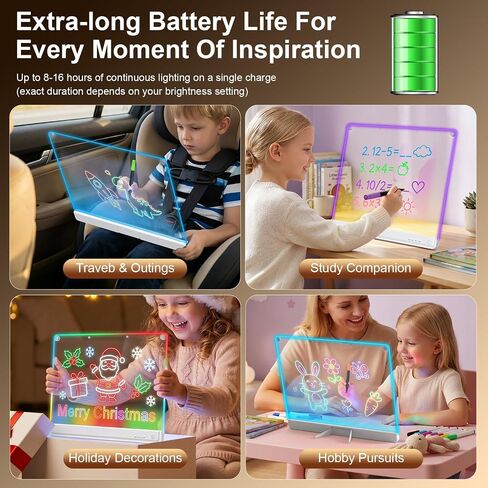 19.7-Inch Rechargeable LED Drawing Board with 15-Color Glow Effects, Large Neon Doodle Pad with 6 Light Modes&Adjustable Brightness, Built-in Stand, 7 Neon Markers, Tracing Papers, Gift for Kids,Girls in Kuwait