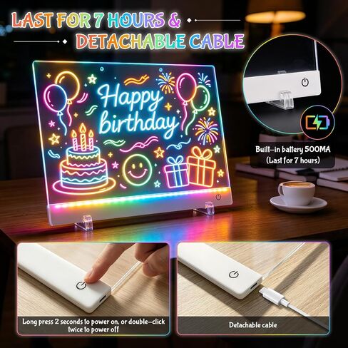 Rechargeable Doodle Glow Board for Adults, Led Drawing Board Message Board in Kuwait