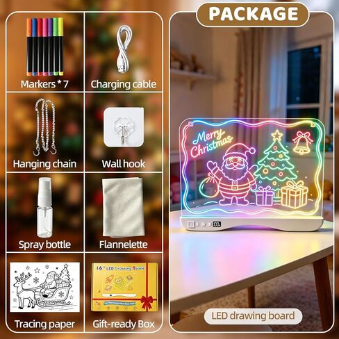 QIAOBUQI 16" Rechargeable LED Drawing Board, Colorful Doodle Board with 3 Modes & 8 Colors Light Up, Reusable Learning Toys for Kids (Ages 3-8), Ideal Gift for Christmas Birthday (Blue) in Kuwait