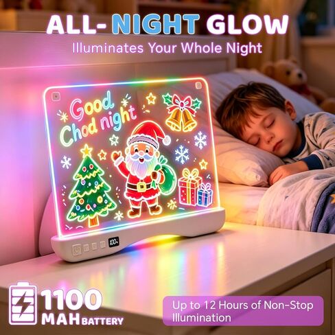 QIAOBUQI 16" Rechargeable LED Drawing Board, Colorful Doodle Board with 3 Modes & 8 Colors Light Up, Reusable Learning Toys for Kids (Ages 3-8), Ideal Gift for Christmas Birthday (Blue) in Kuwait