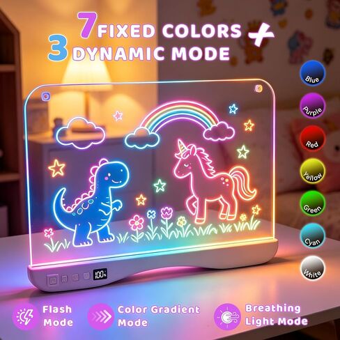 QIAOBUQI 16" Rechargeable LED Drawing Board, Colorful Doodle Board with 3 Modes & 8 Colors Light Up, Reusable Learning Toys for Kids (Ages 3-8), Ideal Gift for Christmas Birthday (Blue) in Kuwait