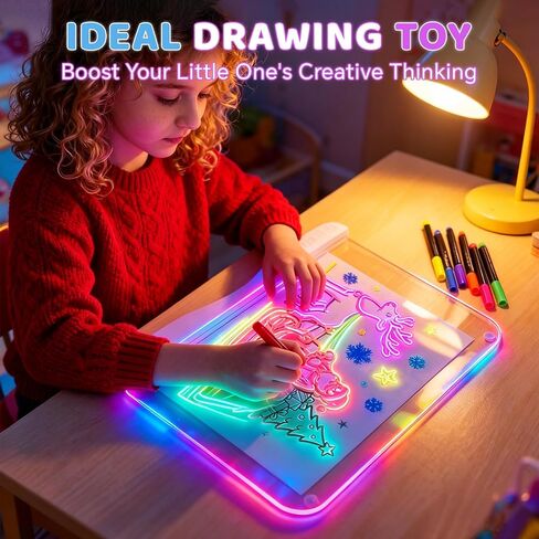 QIAOBUQI 16" Rechargeable LED Drawing Board, Colorful Doodle Board with 3 Modes & 8 Colors Light Up, Reusable Learning Toys for Kids (Ages 3-8), Ideal Gift for Christmas Birthday (Blue) in Kuwait