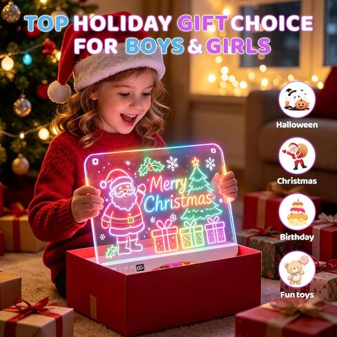 QIAOBUQI 16" Rechargeable LED Drawing Board, Colorful Doodle Board with 3 Modes & 8 Colors Light Up, Reusable Learning Toys for Kids (Ages 3-8), Ideal Gift for Christmas Birthday (Blue) in Kuwait