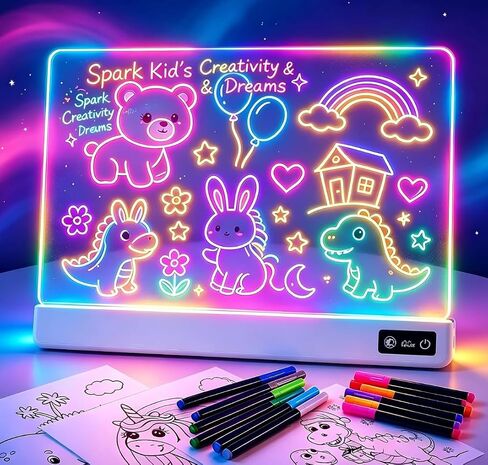 17 Inch Rechargeable LED Drawing Board for Kids – 15 Color Light Up Doodle Pad with Anti-Scratch PVC and Flicker-Free Eye Care – Includes Tracing Cards & 12 Markers – Great Birthday Gift for Girls in Kuwait