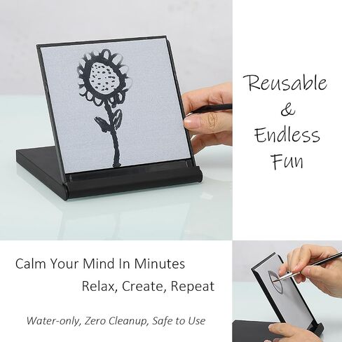 Water Drawing Board with Brush, 5.4x5.8 inch Zen Art Pinting Board, Portable Reusable Inkless Calligraphy Writing Magic Canvas Slate Unique Gift Set for Buddha Mindfulness Meditation Relaxation in Kuwait