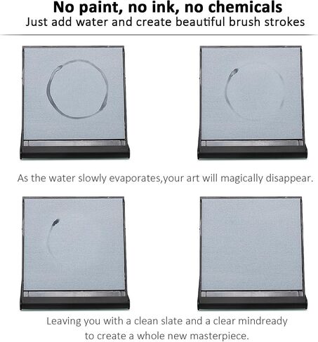 Water Drawing Board with Brush, 5.4x5.8 inch Zen Art Pinting Board, Portable Reusable Inkless Calligraphy Writing Magic Canvas Slate Unique Gift Set for Buddha Mindfulness Meditation Relaxation in Kuwait